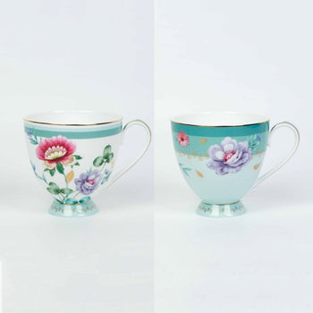 2 Asst Mint Floral Garden Footed Mugs, Set of 4