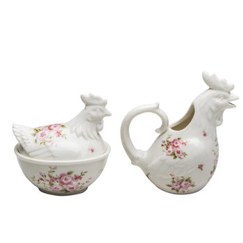 Pink Floral Hen Sugar and Creamer Set