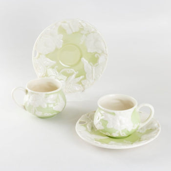 Light Green Butterfly Tea Cup Saucers- 4 Set