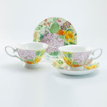 Hydrangea Orange Teacup Saucer, Set of 4