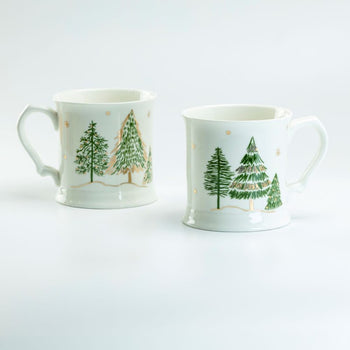 Green Pine Tree Tank Mugs, Set of 4