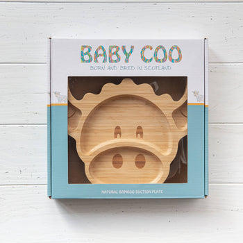 Hairy Coo - Baby Coo  - Highland Cow Bamboo Suction Plate & Gift Box