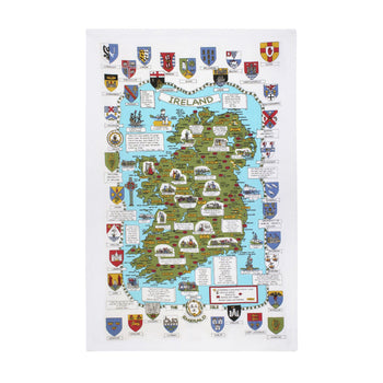 Ulster Weavers Cotton Tea Towel - Map & Crests of Ireland