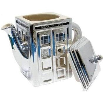 Doctor Who 3D Tardis Metallic Silver Ceramic Teapot - Official Merchandise