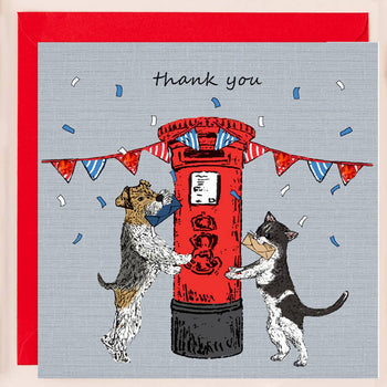 Thank You Card Dog and Cat with Postbox