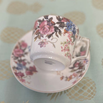 Pink Blue Garden Coffee Cup Saucer, Set of 4