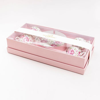 Pink Climb Rose Vine Demi Cup Saucer, Set of 4. Boxed