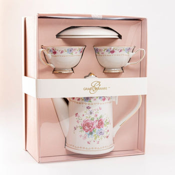 Rose Bouquet 5 Piece Tea Set. Pink Color Boxed