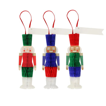 Meri Meri Honeycomb Nutcracker Hanging Decoration Tags - 6 Pack