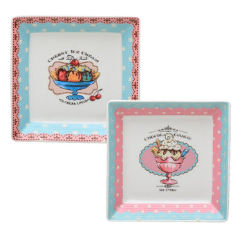 2 Asst Rose Sweetie Square Dessert Plates, Set of 2