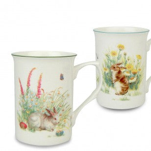 2 asst Brown/white Bunny Bone China Mugs, Set of 4