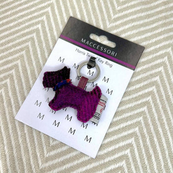 maccessori - Harris Tweed Scotty Dog Keyring Purple Check