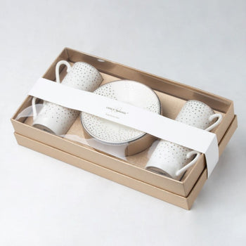 Spray Gold Dots Espresso Cups and Saucers, Set of 4 Boxed