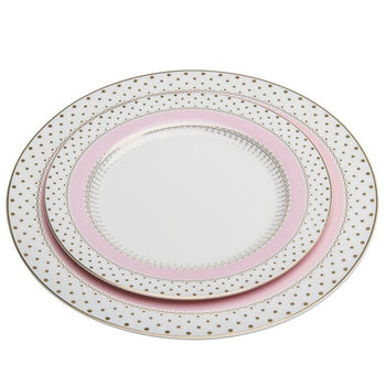 Green Gold Pin Dot Dinner Plates, Set of 4