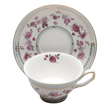 Blue Rose/Blue Tea Cups with Saucers, Set of 4