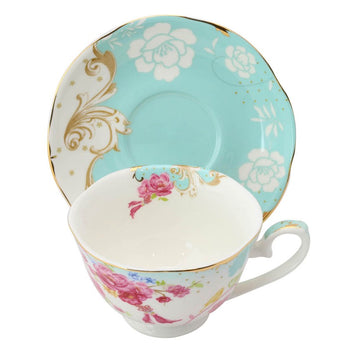 Pink/Blue Rose Dots Assorted Cups and Saucers, Set of 4