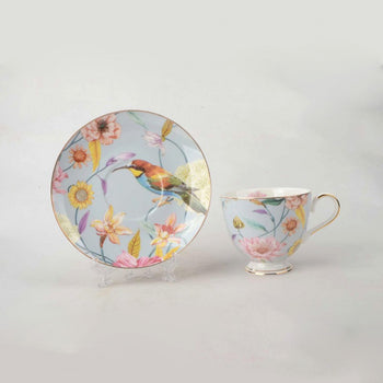 4 ASST Color Daisy and Bird Tea/coffee Cup Saucer, Set of 4