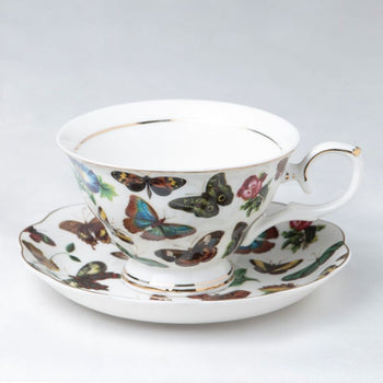 Vintage Butterfly Teacup Saucer, Set of 4