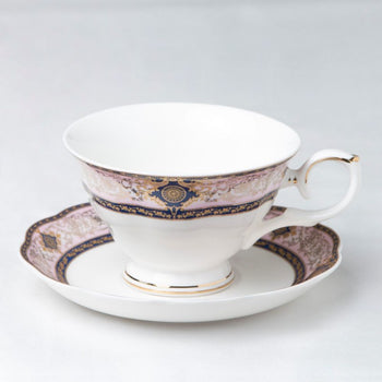 Diamond Pink Rich Gold Cup Saucer Set, Set of 4