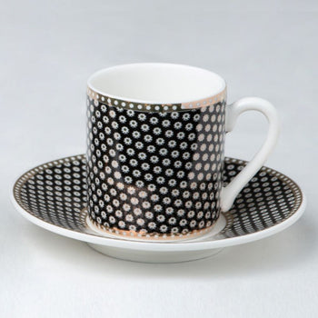 Black Gold Dots Espresso Cups and Saucers, Set of 4 Boxed