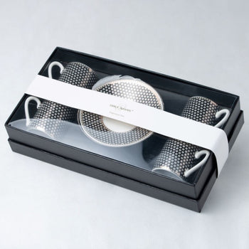 Black Gold Dots Espresso Cups and Saucers, Set of 4 Boxed