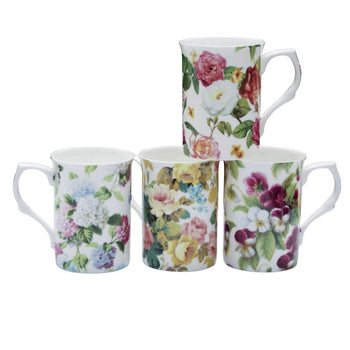 4 ASST Summer Bloom Bone China Can Mugs, Set of 4