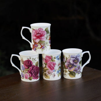 4 Assorted Classic Floral Can Mugs, Set of 4