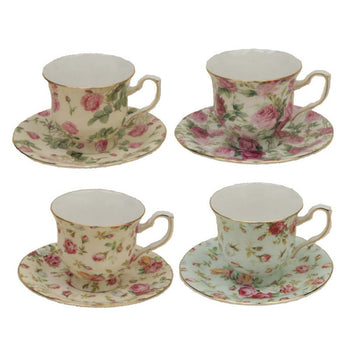 4 Assorted Rose Chintz Demi Cup and Saucer, Set of 4