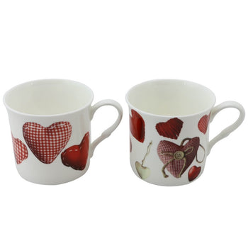 4 asst Stitch Heart Mugs, Set of 4