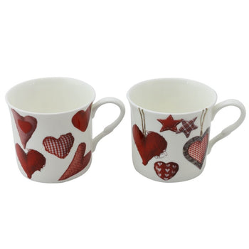 4 asst Stitch Heart Mugs, Set of 4