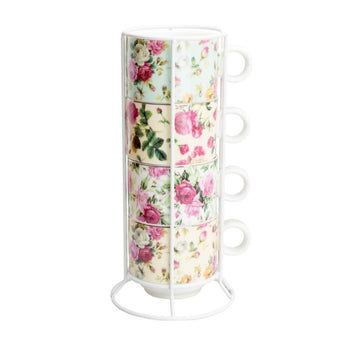 5 Piece Tower Rose Chintz Coffee Mugs.