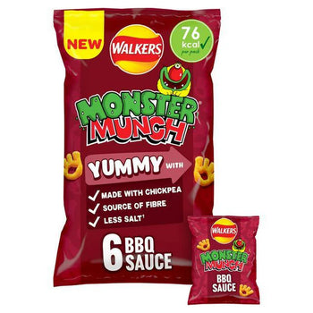 Walkers Monster Munch Yummy BBQ Sauce 6 Pack 6x16g