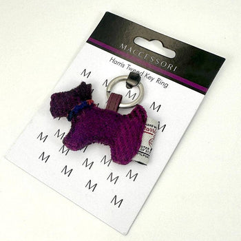 maccessori - Harris Tweed Scotty Dog Keyring Purple Check