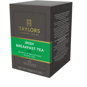 Taylors of Harrogate Irish Breakfast Black Tea. 20 individually wrapped tea bags.