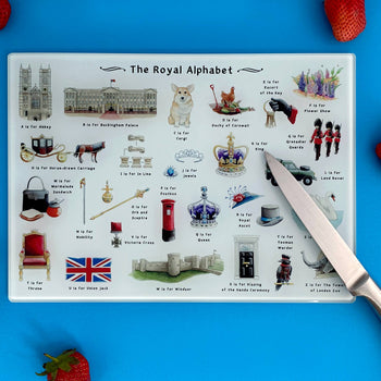 Yeti Cards & Gifts - The Royal Alphabet Glass Cutting Board