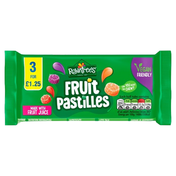 SALE BEST BEFORE OCT 31 2025 Rowntrees Fruit Pastilles 3 Pack - 3 Full Size Tubes 3x42.8g