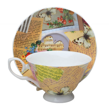 Antique Butterfly and Rose Tea Cup and Saucer,Set of 4