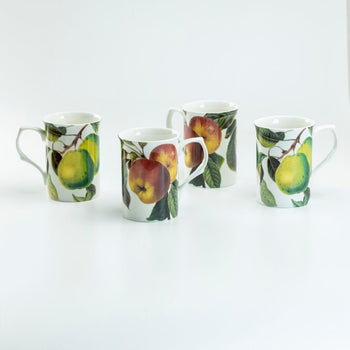 Apple and Pear Bone China Can Mugs, Set of 4