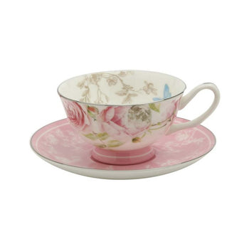 Beau Rose Bone China Tea Cups and Saucers, Set of 4