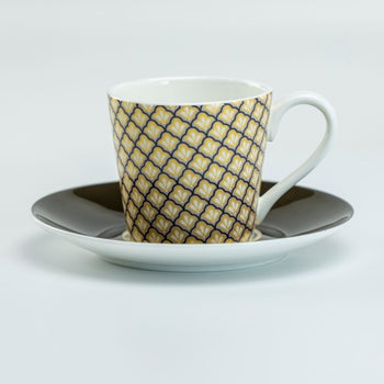 Black Brown Espresso Coffee Cup Saucer, Set of 4