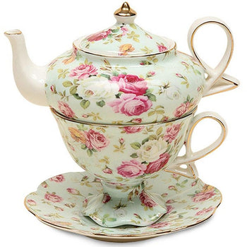 Blue Rose Chintz 4 Piece Tea for One