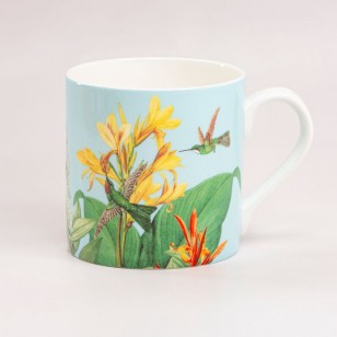 Blue Tropical Bone China Coffee Mugs, Set of 4