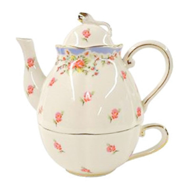 Tea For One Roses Blue Vintage Rose 3 Piece Tea for One