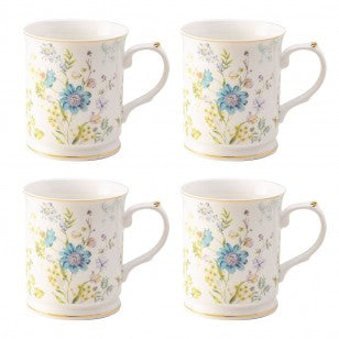 Blue Wild Floral Coffee/tea Mugs, Set of 4
