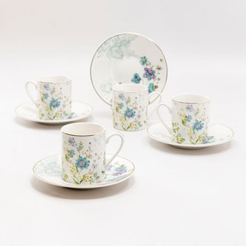 Blue Wild Floral Demi Cups wiht Saucers, Set of 4 Gift boxed