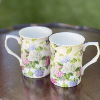 Blue and Purple Lilac Bone China Mugs. Set of 4