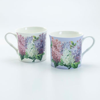 Blue and Purple Lilac Bone China Mugs, Set of 4
