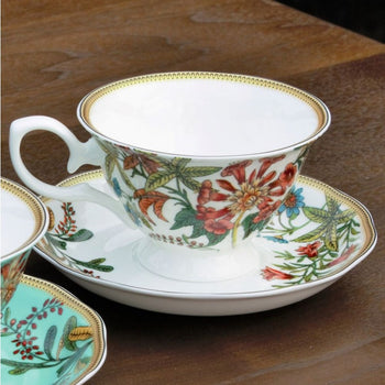 Bone China Day Lily Tea/coffee Cups and Saucers, Set of 4