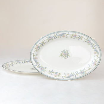 Bone China Lotus Garden Oval Platters, Set of 2