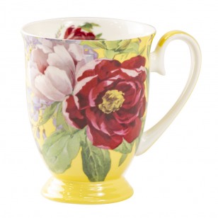 Bone China Peony Bloom Butter Footed Mug, Set of 4